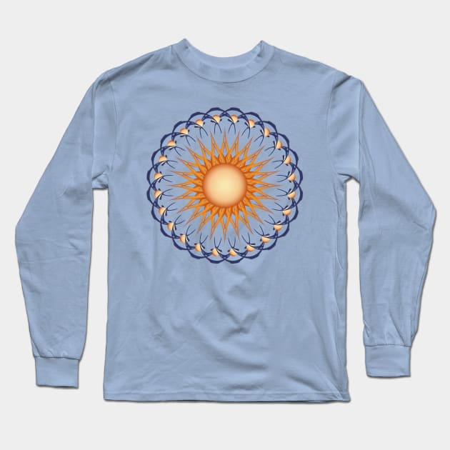 Sun with Moons Celestial Mandala Minimalist Art Long Sleeve T-Shirt by GulfGal